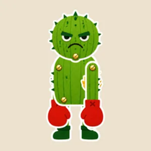 Cut-paper fighter: a grumpy cactus wearing boxing gloves