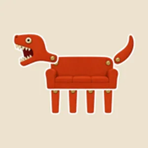 Cut-paper fighter: a couch with four legs that bites people